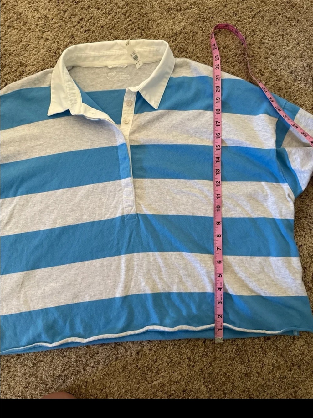 NWT Aerie Sporty Prep Rugby Polo in Blue and Grey Stripe size XL - Picture 10 of 12
